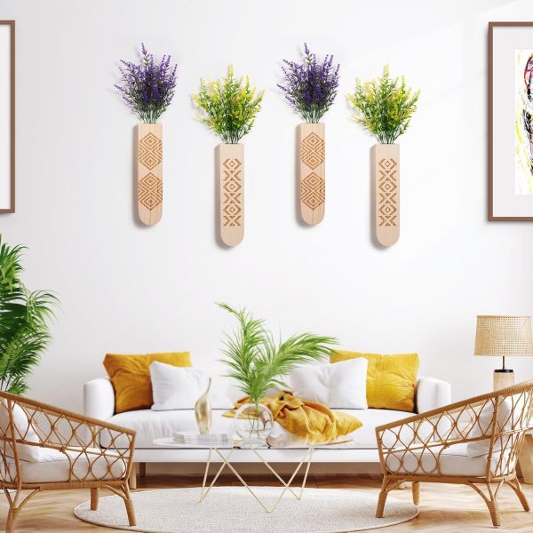 bulk purchase wall planter with artificial flowers, boho wall decor for living room, bedroom, farmhouse decor, wooden wall decorations, 4 pack wood wall vase with hanging plants trade price