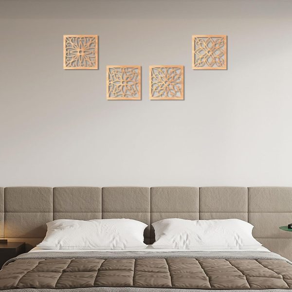 bulk purchase koyiltd 4 pieces thicken rustic wall decor,flower carved wall art,wooden hollow carved design (square, 8.2in) trade price