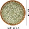 wholesale direct round rattan tray with mother of pearl inlay, rattan serving tray with wooden base, decorative wicker basket for table decor, storage and display of coffee bread food fruit (leaf) bulk purchase at factory prices