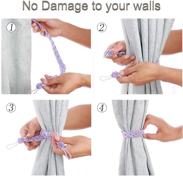bulk purchase uxcell 4pcs curtain tiebacks, 58cm/23 braided drapery holdback holder decorative rope tie back, purple/silver factory discount