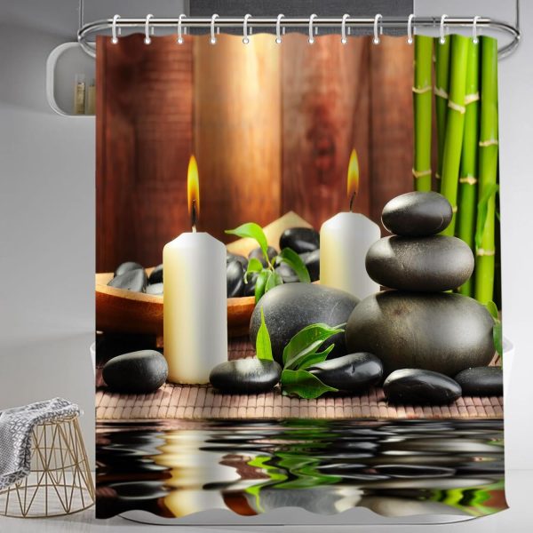 manufacturer direct lnond 4pcs spa bathroom shower curtain sets with rugs, stone bamboo bathroom sets with shower curtain and rugs and accessories trade price