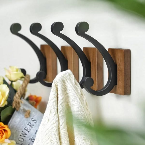 competitive pricing wall hooks for hanging towel - black rustic wood coat hook,4 pack hooks wall mounted for towel, coat, cloth, purse, hat, key, decorative bathroom shower kitchen one-stop wholesale