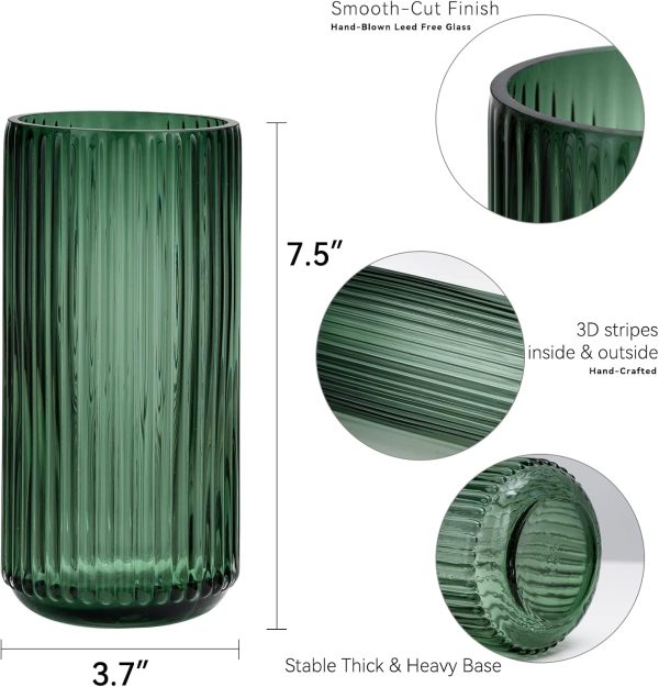 oem/odm services flower vase 7.5 inch green thickened glass vase for bookshelf,dinner table,indoor office desktop,meeting room,bathroom,countertop,home christmas day decoration affordable bulk deals