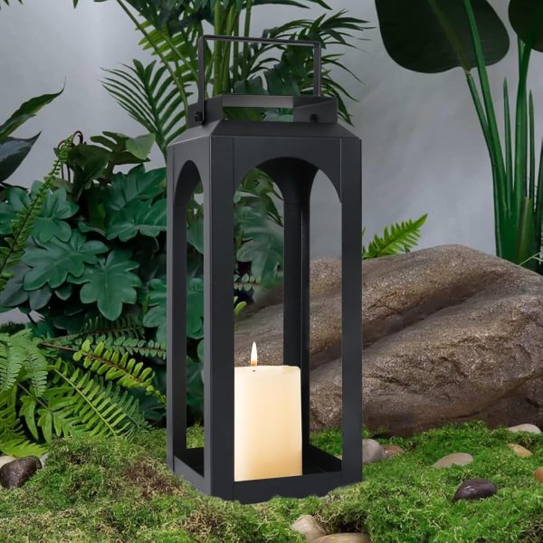 custom wholesale decorative candle lantern 12.7" high, medium hanging candle lanterns decorative indoor & outdoor, black vintage metal lantern holders for porch, wedding party, halloween, christmas decorations oem/odm services