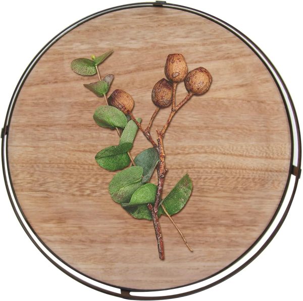 wholesale direct defined deco 12in decorative tray-round serving tray with metal handle-decorative trays for home decor,living room decor,coffee table decor,rustic wooden tray for kitchen table decor,dining table. bulk purchase at factory prices