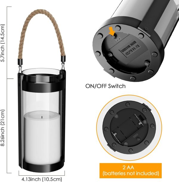custom wholesale vintage lantern glass retro lantern led flickering flameless candle battery powered camping lamp hemp rope hanging lanterns non-solar light 2 pack oem/odm services