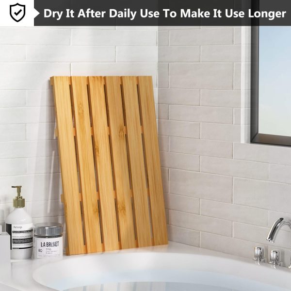 manufacturer direct domax bamboo bath mat for bathroom - shower mat non slip waterproof wooden shower floor mat for doorway sauna spa yard patio pool outdoor use (natural, 21.26 x 14.17 x 1.3 inch) trade price