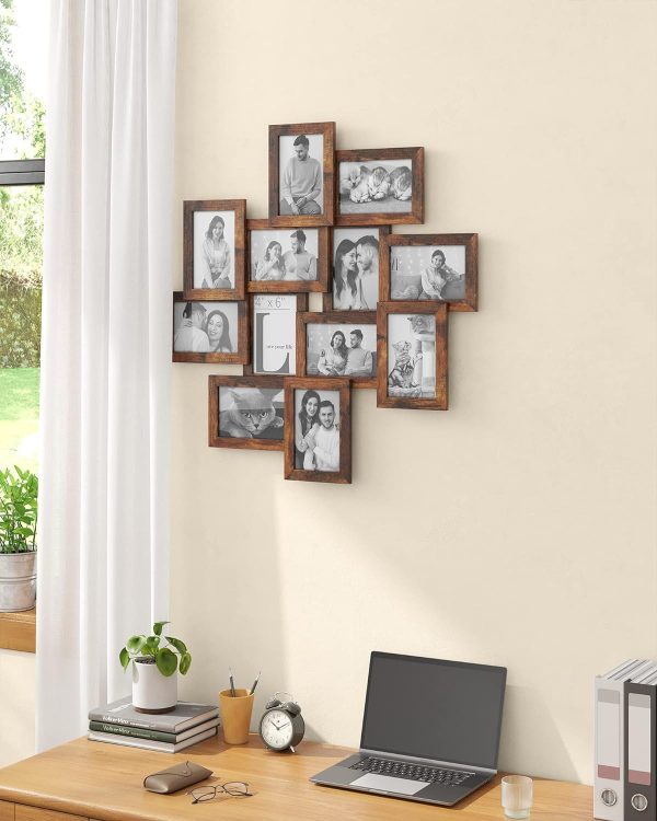 bulk purchase songmics 4x6 collage picture frames, 12-pack picture frames collage for wall decor, photo collage frame, multi picture frame set with glass front, assembly required, rustic brown trade price