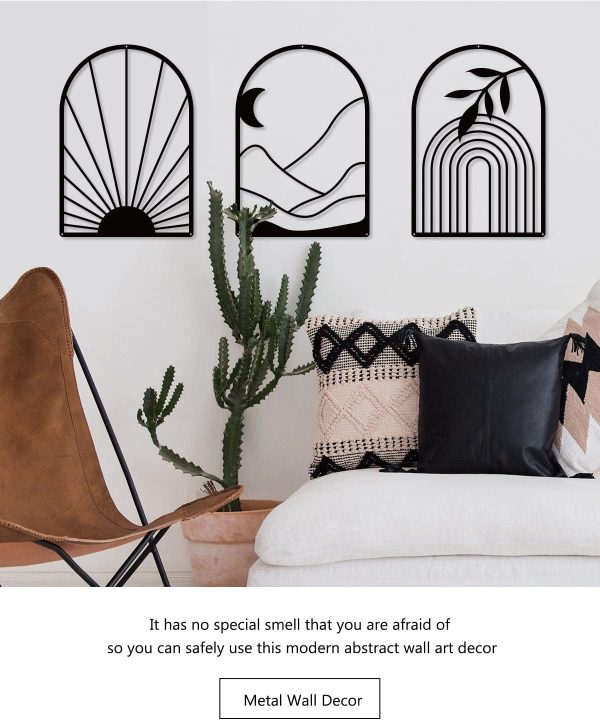 factory direct sokurdeg boho black metal wall decor black minimalist wall art large bohemian line metal wall art black boho wall art for bedroom bathroom living room (3 pack, 12 x 17 in) volume discount