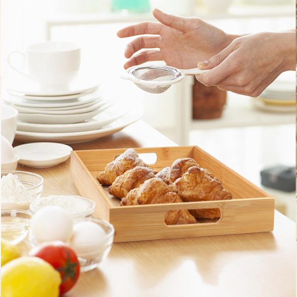 wholesale direct serving tray with handles, bamboo breakfast tray wooden trays decorative serving platter for eating, working, storing, used in bedroom, kitchen, living room, bathroom, hospital and outdoors bulk purchase at factory prices