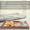 wholesale direct acacia wood serving tray with handles set of 2 – decorative serving trays platter for breakfast in bed, lunch, dinner, patio, ottoman, coffee table, bbq, party –great for lap &couch bulk purchase at factory prices
