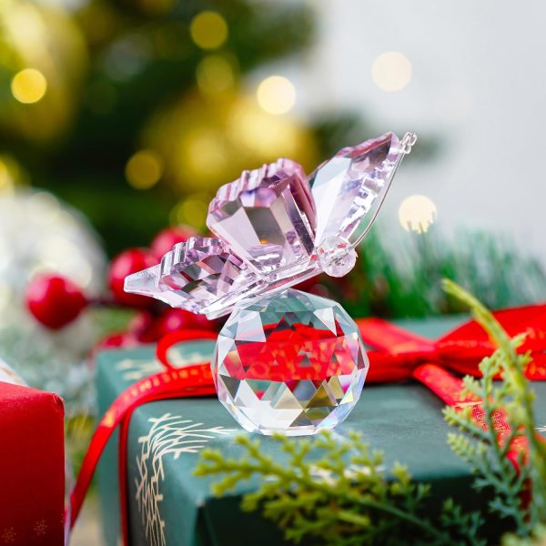 dropship from factory h&d hyaline & dora pink crystal flying butterfly with crystal ball base figurine collection cut glass ornament statue animal collectible mass production supply