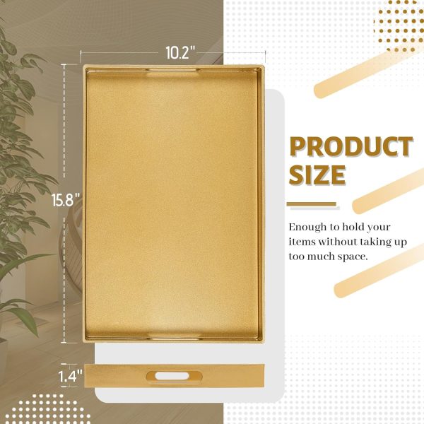 wholesale direct maoname gold decorative tray for coffee table, modern serving tray with handles, plastic ottoman tray, bathroom decor, 15.8" l x 10.2" w x 1.4" h bulk purchase at factory prices