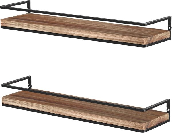 bulk purchase meangood floating shelves wall mounted set of 2, rustic wood wall storage shelves for bedroom,living room,bathroom, kitchen torched wood trade price