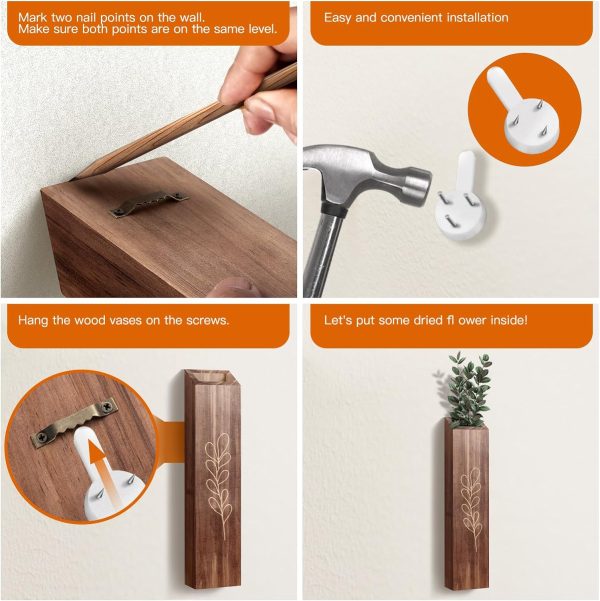 bulk purchase 4 pack wood indoor wall planter, modern wall decor for living room bedroom, farmhouse pocket wall vases for dried flowers and faux greenery plants - brown trade price