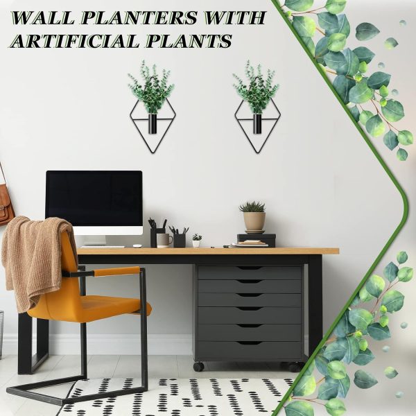 factory direct jexine 2 pcs hanging planters with artificial plants metal hanging vase indoor plants holder modern geometric boho wall decor for living room home office(black, eucalyptus) volume discount