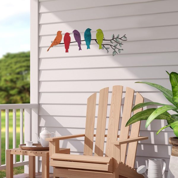 factory direct ferraycle metal bird wall art birds on the branch wall decor leaves with birds metal sculpture bird silhouette metal ornament branch wall hanging sign for balcony garden home decor (fresh colors) volume discount