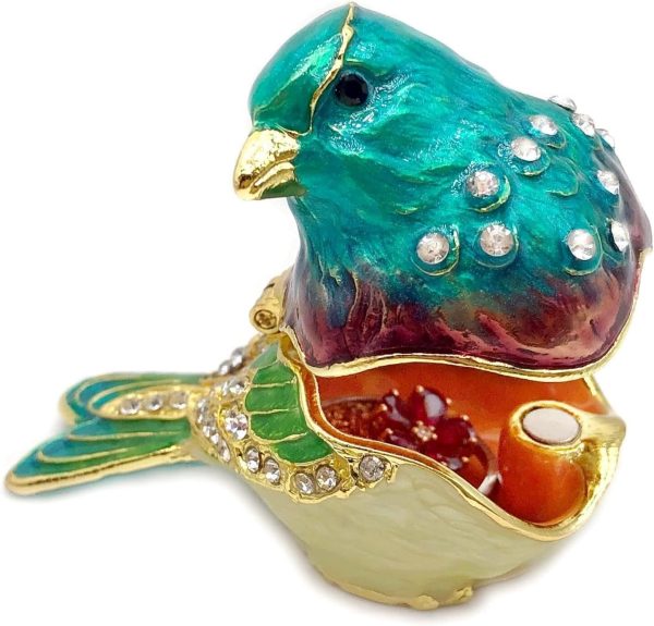 dropship from factory turquoise green bird trinket boxes hinged ,bird decor with crystals enamel jewelry box.necklace ring box earrings storage.collectible bird lover gifts figurines home decor . mass production supply