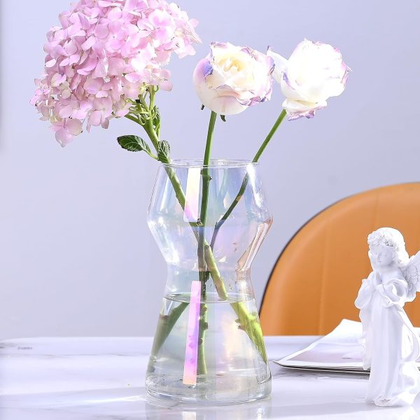 oem/odm services 8 inch glass flower vases for decor, iridescent vase decorative home indoor desk decoration for home décor, hydroponic vase for living room wedding table centerpieces housewarming gift (iridescent) affordable bulk deals