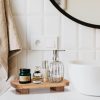 wholesale direct farmhouse wood tray rustic wooden pedestal 12 * 5.5 * 2 inches decorative wood riser for farmhouse kitchen counter bathroom room decor (brown) bulk purchase at factory prices