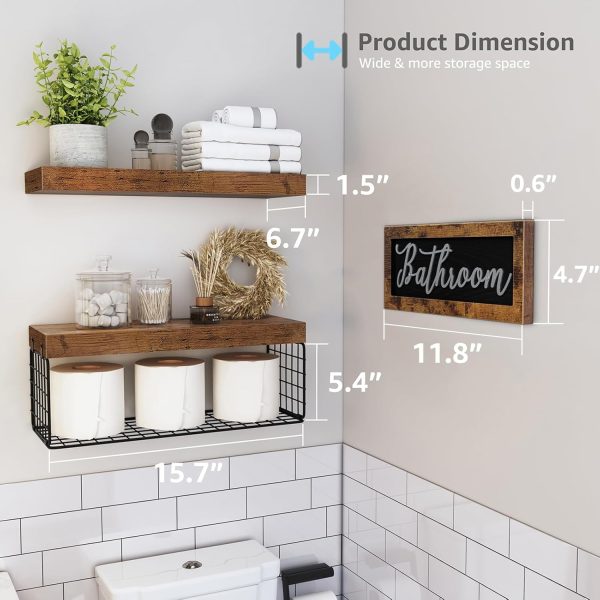 bulk purchase qeeig ‎bathroom shelves over toilet paper storage wall mounted farmhouse decor decorations aesthetic décor sign small floating wall shelf 2+1 set 16 inch, rustic brown (020bn) trade price
