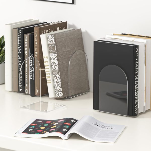 supplier direct acrylic bookends 4 pieces, book ends for shelves, clear bookends for book shelves and desktop organizer, transparent bookends to hold books for home office supplies wholesale prices
