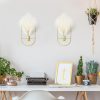 factory direct peryiter 2 pcs boho wall decor gold wall art hanging planters with artificial pampas wall mounted metal wall decor modern home decor display wall art bedroom bathroom living room(oval) volume discount