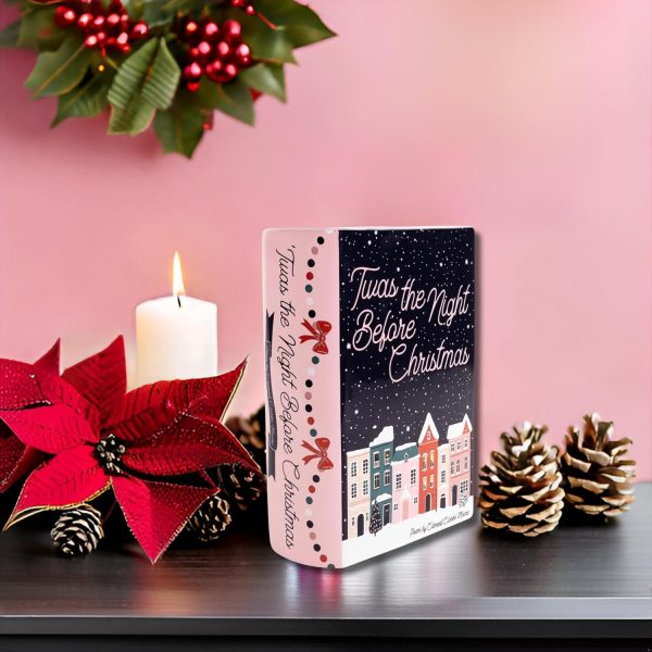 oem/odm services steel mill & co original large book-shaped decorative christmas vase, ceramic vases for home decor, cute bookshelf decor, unique vase for book lovers, twas the night before christmas affordable bulk deals