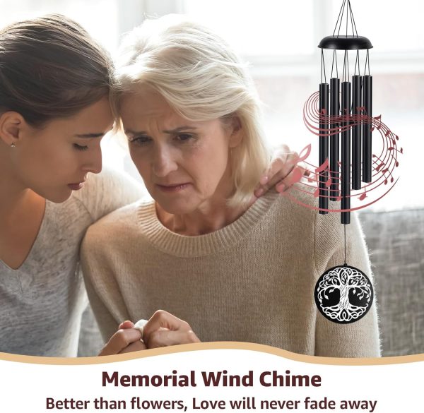 producer to buyer sympathy wind chimes for loss of loved one, memorial windchimes for lost father mother, remembrance bereavement gift with card, in memory of dad mom metal funeral decor for garden outdoor (39“ black) discounted pricing
