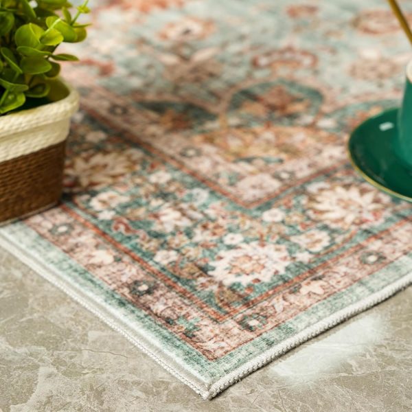 global sourcing washable oriental area rug - 2x3 rugs for living room soft carpet for bedroom waterproof floral distressed indoor stain resistant non-shedding floor carpets (green, 2x3) oem/odm services