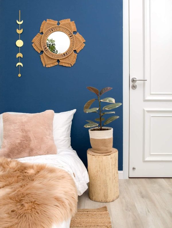 factory direct mkono moon phase wall hanging metal boho home decor vertical chic moon garland for dorm nursery bedroom living room apartment office, decorative wall art for girls mom, gold volume discount