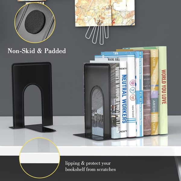 supplier direct optomni bookends, book end supports heavy duty metal bookend support, book ends supports for shelves decor home office school (2 pairs/4 pieces, black) wholesale prices