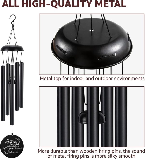 producer to buyer sympathy wind chimes for loss of loved one, memorial windchimes for lost father mother, remembrance bereavement gift with card, in memory of dad mom metal funeral decor for garden outdoor (39“ black) discounted pricing
