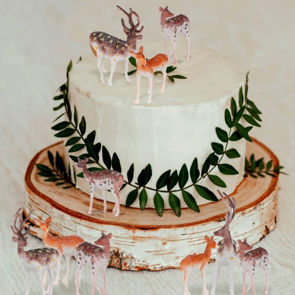 dropship from factory soaoo 60 pcs small deer toys figurines deer cake toppers mini forest animals figures christmas woodland creatures animal plastic woodland cake decorations for birthday wedding party mass production supply