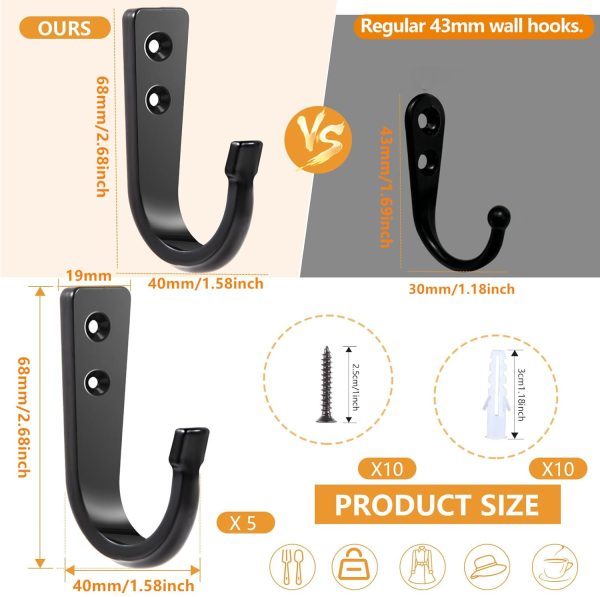 competitive pricing wodegift 5pcs large size wall hooks, heavy duty wall hooks for hanging, coat hooks for hanging, large size wall hooks, for hanging heavy duty pans, backpacks, coats and garage items (black hooks) one-stop wholesale