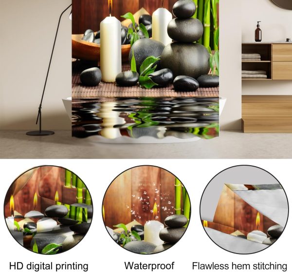 manufacturer direct lnond 4pcs spa bathroom shower curtain sets with rugs, stone bamboo bathroom sets with shower curtain and rugs and accessories trade price