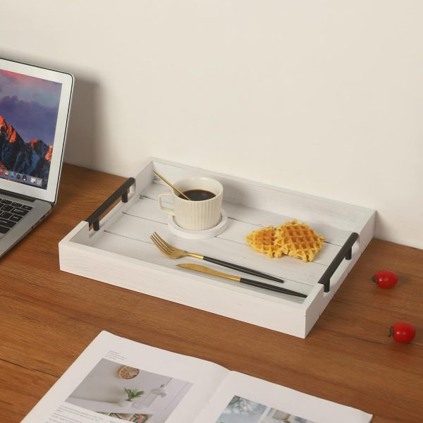 wholesale direct white wood serving tray farmhouse decorative ottoman trays with 4 round coasters coffee table tray living room tray with handles for eating breakfast in bed white bulk purchase at factory prices