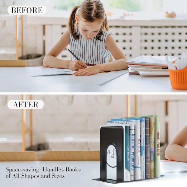 supplier direct optomni bookends, book end supports heavy duty metal bookend support, book ends supports for shelves decor home office school (2 pairs/4 pieces, black) wholesale prices