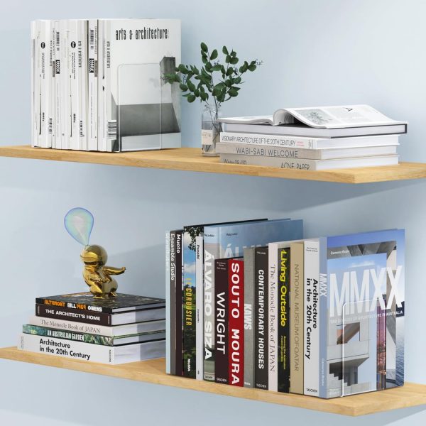 supplier direct acrylic bookends 4 pcs, clear book ends for shelves, transparent bookend organizer, book holder stand decorative, book stoppers for heavy duty books, cd, file, video games wholesale prices