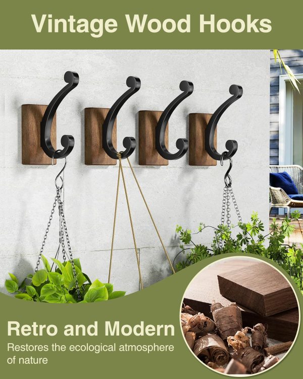 competitive pricing wall hooks for hanging towel - black rustic wood coat hook,4 pack hooks wall mounted for towel, coat, cloth, purse, hat, key, decorative bathroom shower kitchen one-stop wholesale