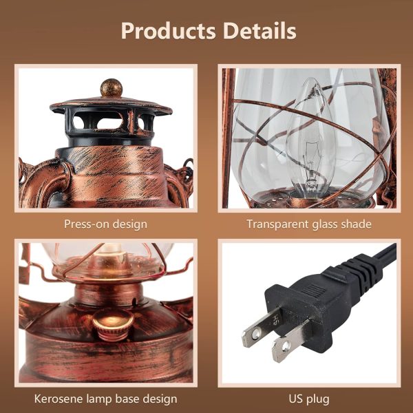 custom wholesale noxarte rustic lantern table lamp plug-in old fashioned night light perfect for bedroom living room h15 inch x w7 inch oem/odm services