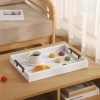 wholesale direct white wood serving tray farmhouse decorative ottoman trays with 4 round coasters coffee table tray living room tray with handles for eating breakfast in bed white bulk purchase at factory prices