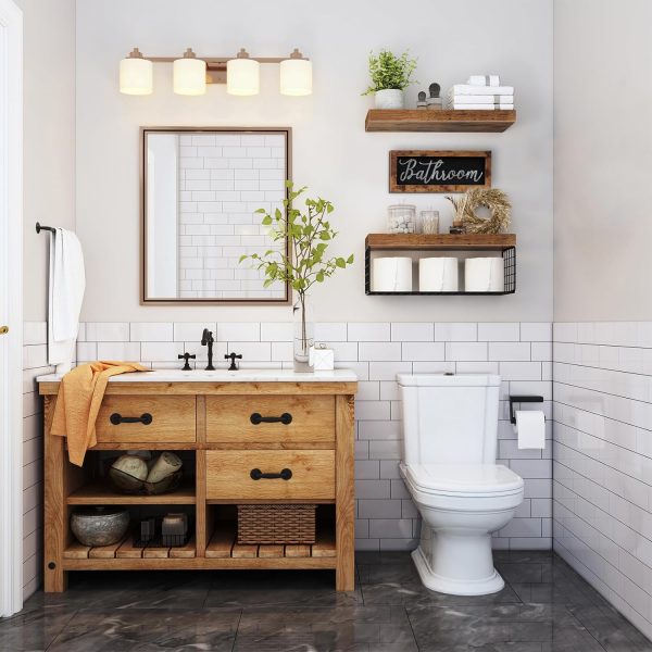 bulk purchase qeeig ‎bathroom shelves over toilet paper storage wall mounted farmhouse decor decorations aesthetic décor sign small floating wall shelf 2+1 set 16 inch, rustic brown (020bn) trade price