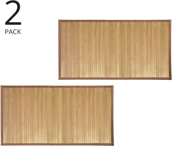 manufacturer direct mdesign natural bamboo rectangular spa bath mat rug with fabric trim - water resistant non-slip shower floor rugs for bathroom vanity, bathtub - echo collection - 2 pack - natural/tan trade price