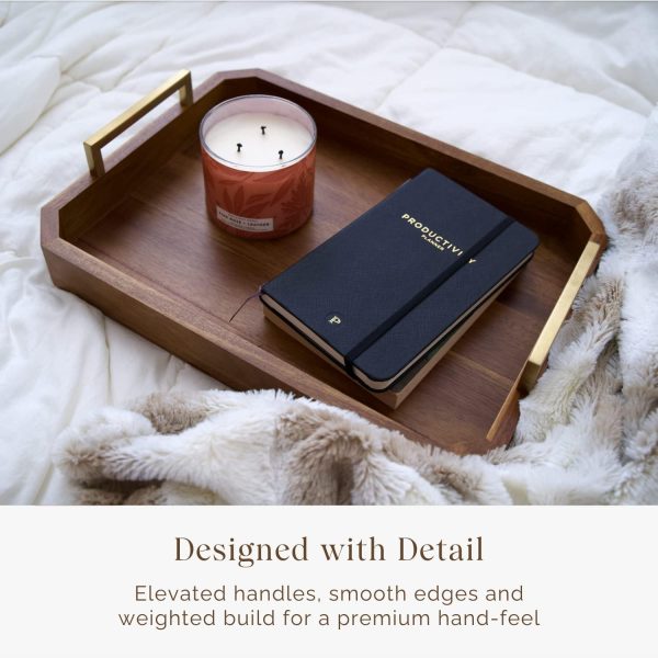 wholesale direct decorative acacia wood ottoman tray - coffee table tray - breakfast, party, drinks, snack, liquor serving platter - farmhouse to modern - brass handles (varnish) bulk purchase at factory prices