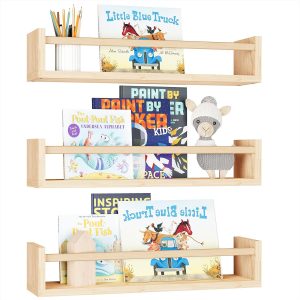 bulk purchase fixwal nursery shelves, 16.5 inch floating bookshelves for wall set of 3, baby nursery decor, solid wood wall mounted shelves for books (natural wood) trade price