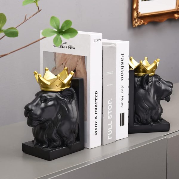 supplier direct book ends decorative, lion bookends for shelves, animal book stopper decorative, modern book ends for heavy books, lion figurines statues indoor, unique book lover gift(black lion) wholesale prices