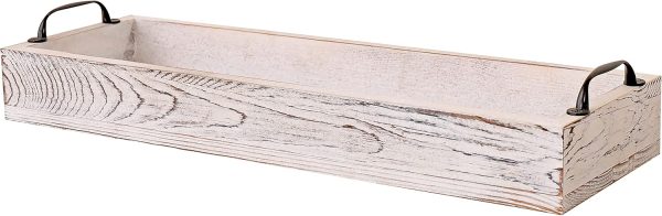 wholesale direct rustic wooden serving trays rectangular with handle,ottoman tray for living room 16 inch long for serving wine(whitewashed) bulk purchase at factory prices