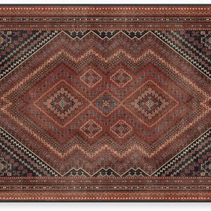 manufacturer direct ruggable kaden washable rug - perfect vintage area rug for living room bedroom kitchen - pet & child friendly - stain & water resistant - amber red 3'x5' (standard pad) trade price