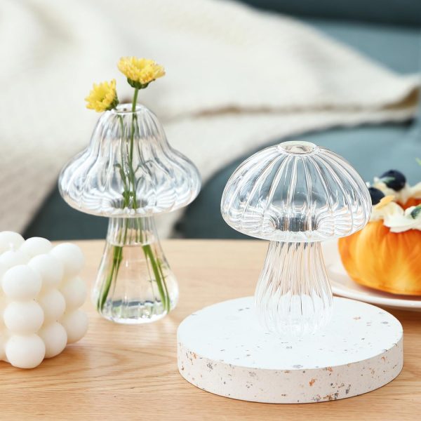 oem/odm services fixwal 2pcs clear mushroom shaped flower vase, glass vase for flowers transparent plant containers flower arrangement, hydroponic container for wedding garden decoration affordable bulk deals